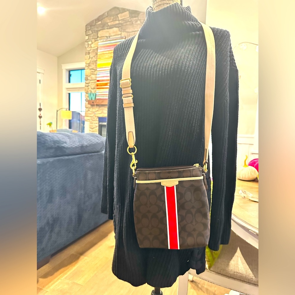 COACH Brown Crossbody with Red Stripe
